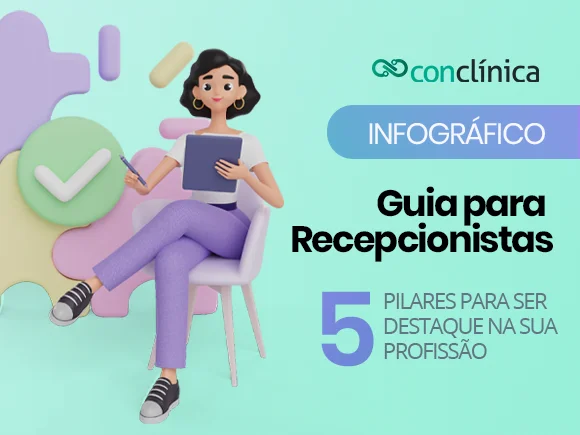Arte de propaganda de infográfico de Conclínica, para guia de recepcionistas.