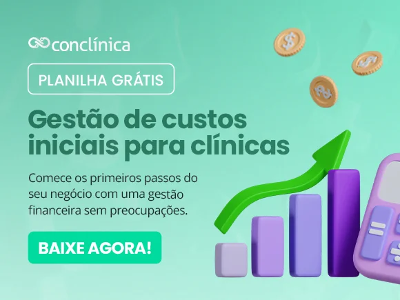 Banner verde de Conclínica sobre planilha grátis para gestão de custos iniciais para clínicas.