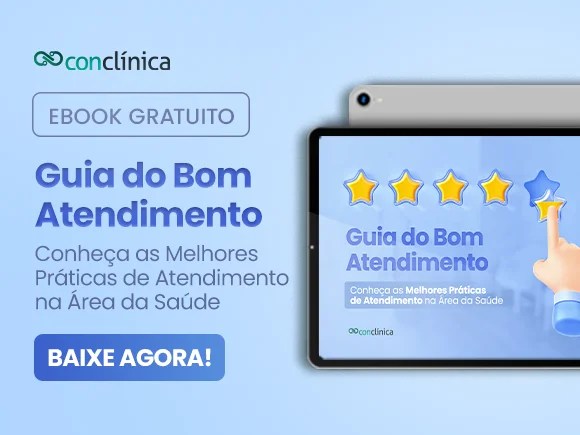 Propaganda do e-book gratuito de Conclínica com guia de bom atendimento.