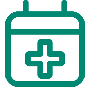 Desenho de agenda, transparente, com símbolo médico no meio, feita com contorno verde.