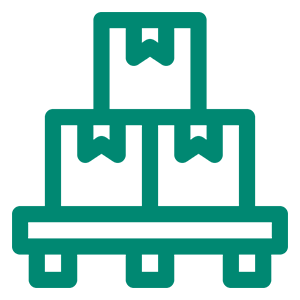Desenho de caixas de estoque empilhadas, transparentes, feitas em contorno verde.