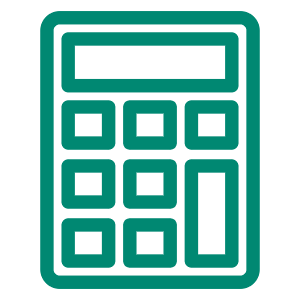 Desenho de calculadora em fundo transparente, feita com contronos verdes.