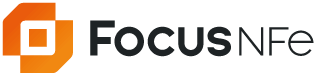 Logo da Focus NFe, com letras pretas, com um logo laranja em seu lado esquerdo.