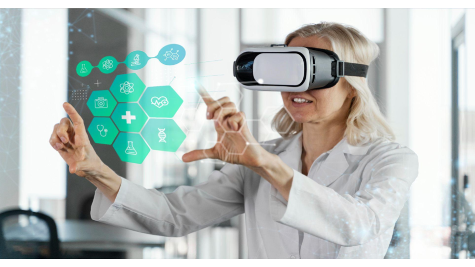 Esta imagem ilustra o uso de tecnologia avançada no setor de saúde, destacando a convergência entre a medicina tradicional e a inovação digital.