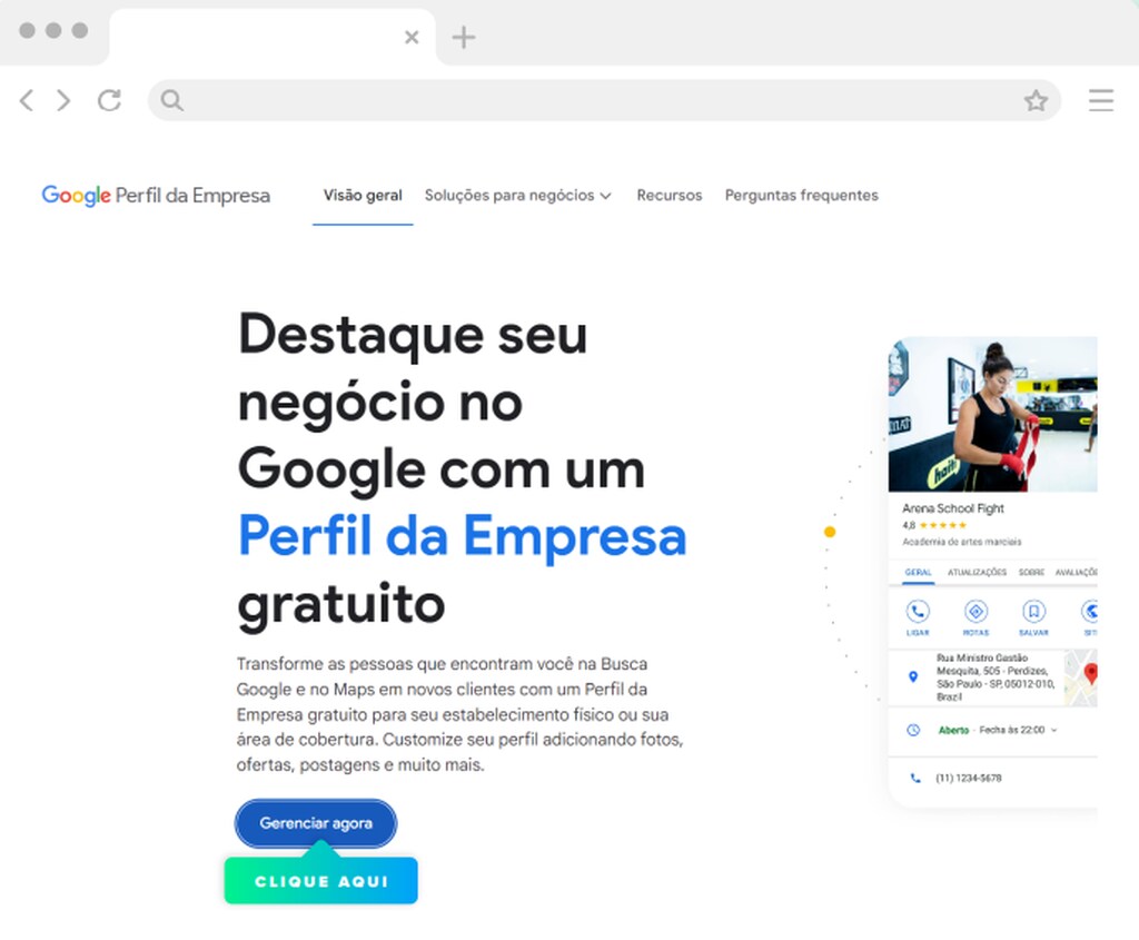 Página de criação de perfil no Google Meu Negócio.