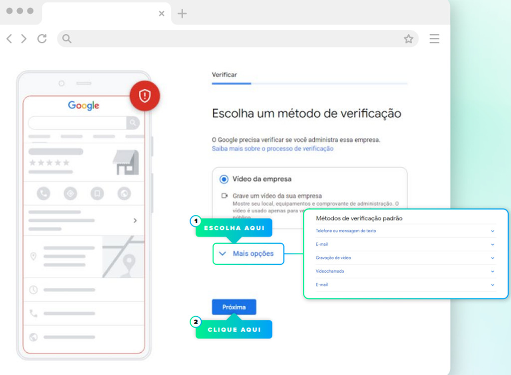 Defina o método de verificação para o acesso do seu perfil.