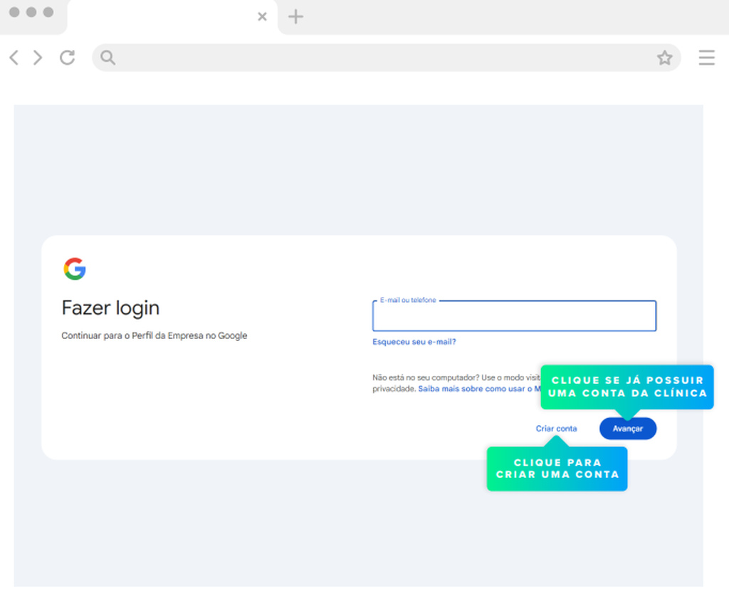 Página de login do Google, com espaço para preenchimento do e-mail.